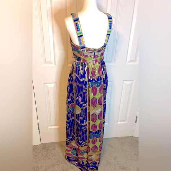 Nicole Miller Silk Sheer Metallic Aztec Cleopatra Multicolor Goddess Maxi Size 6 - Picture 4 of 14